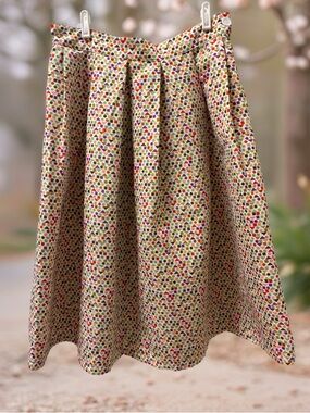 Molly Bracken Women's Cream A-Line Midi Skirt with Multicolor Geometric Print